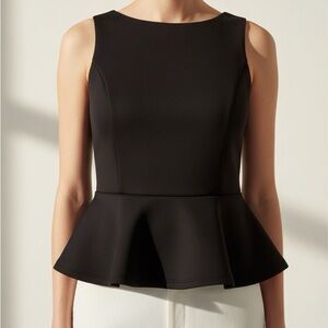 Office, professional, trendy, flattering-fit black scuba peplum top – Size M
